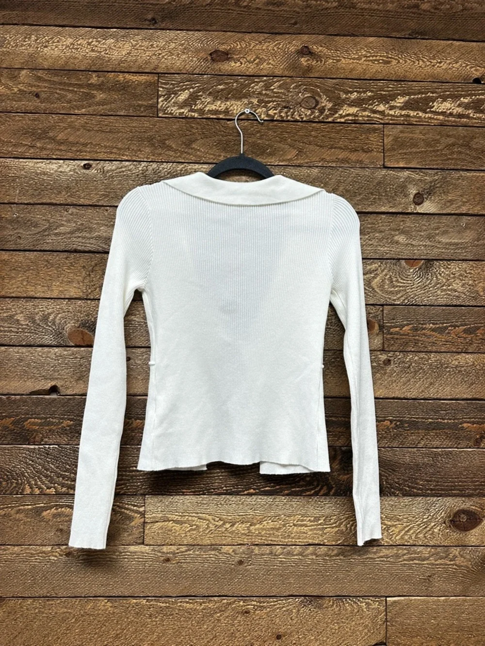 Papermoon Cream Ribbed Button-Front Crop Top - Picture 3 of 7